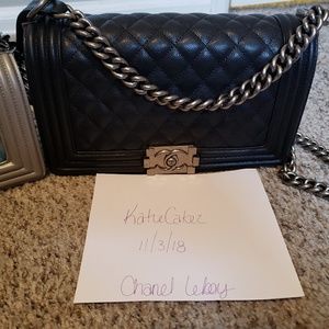 Medium Chanel le boy bag 25cm black caviar